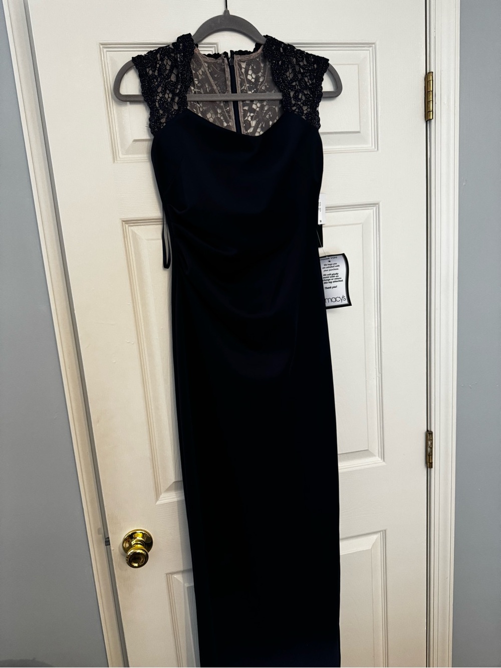 Macy's Navy Blue Maxi Dress with Lace Cap Sleeves. Size 4